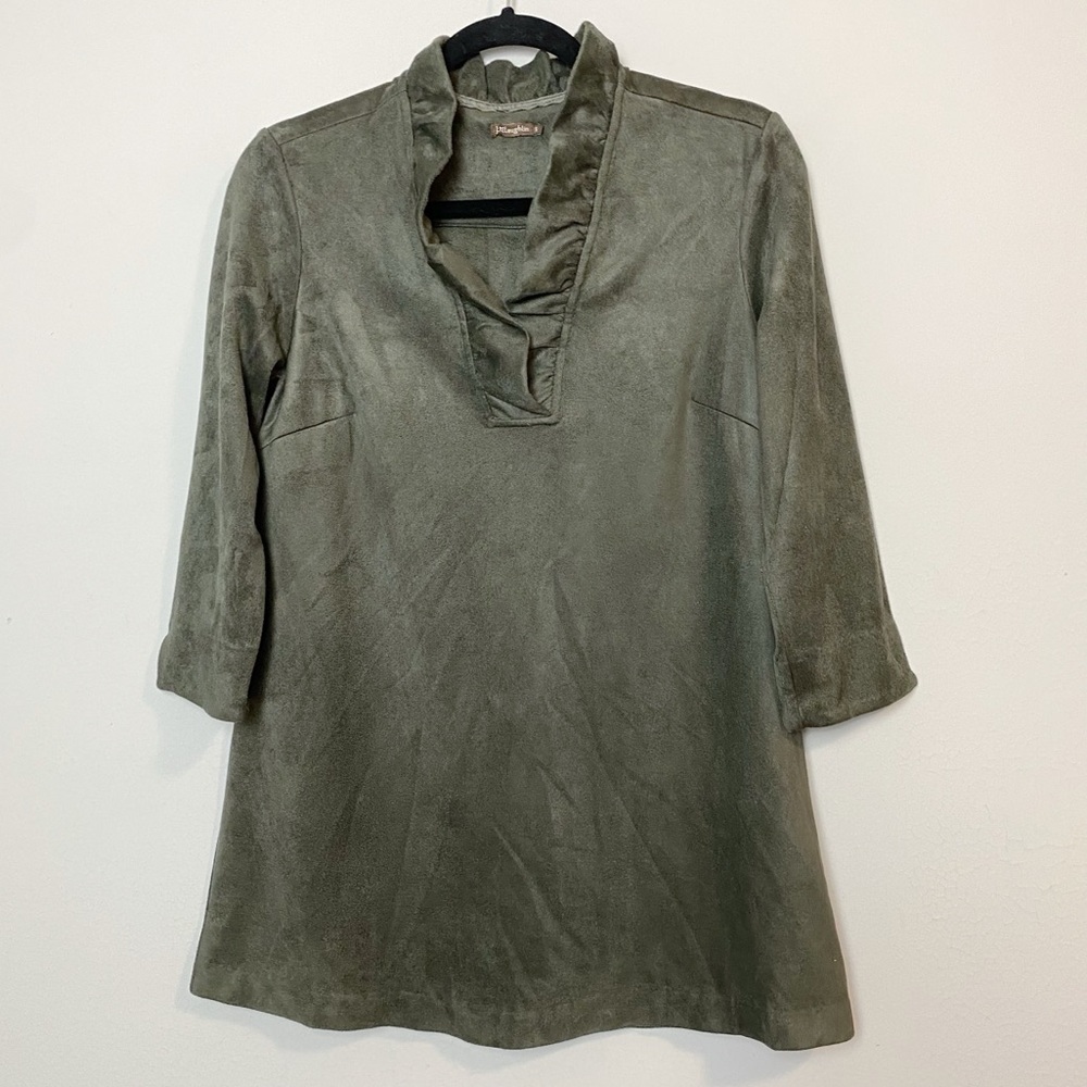 J. McLaughlin Faux Suede Brown Ruffle Neck Tunic